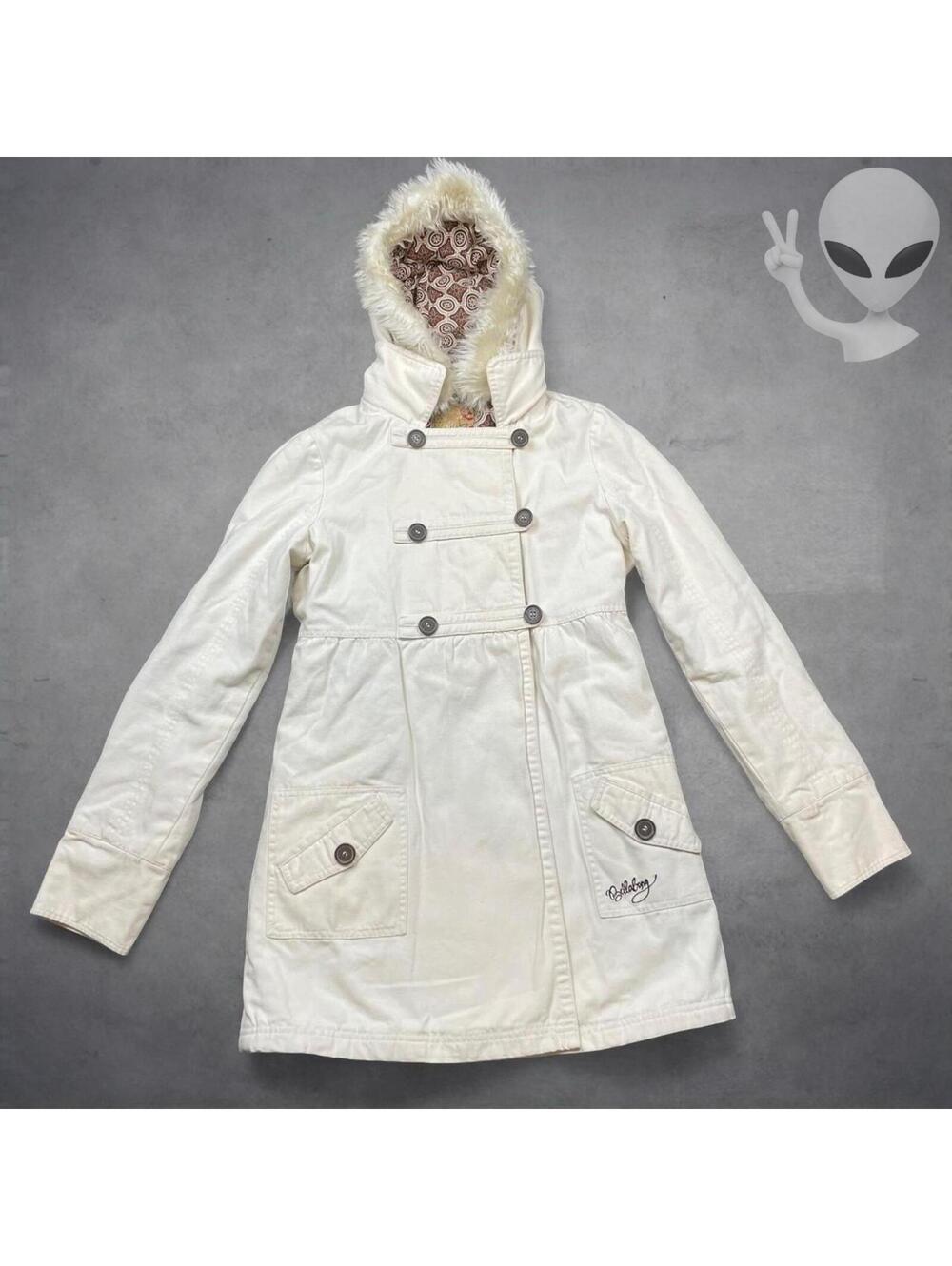 Vintage Billabong Ivory Peacoat Small Removable Fur Hood 90s - Picture 2 of 8